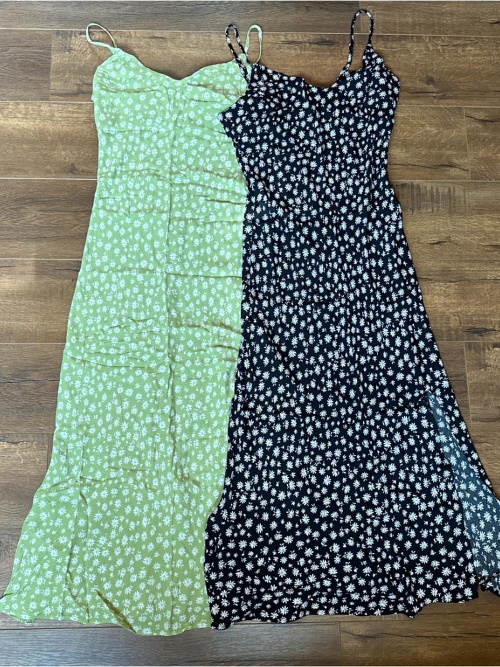 Spaghetti Strap Floral Dresses- Green and Black